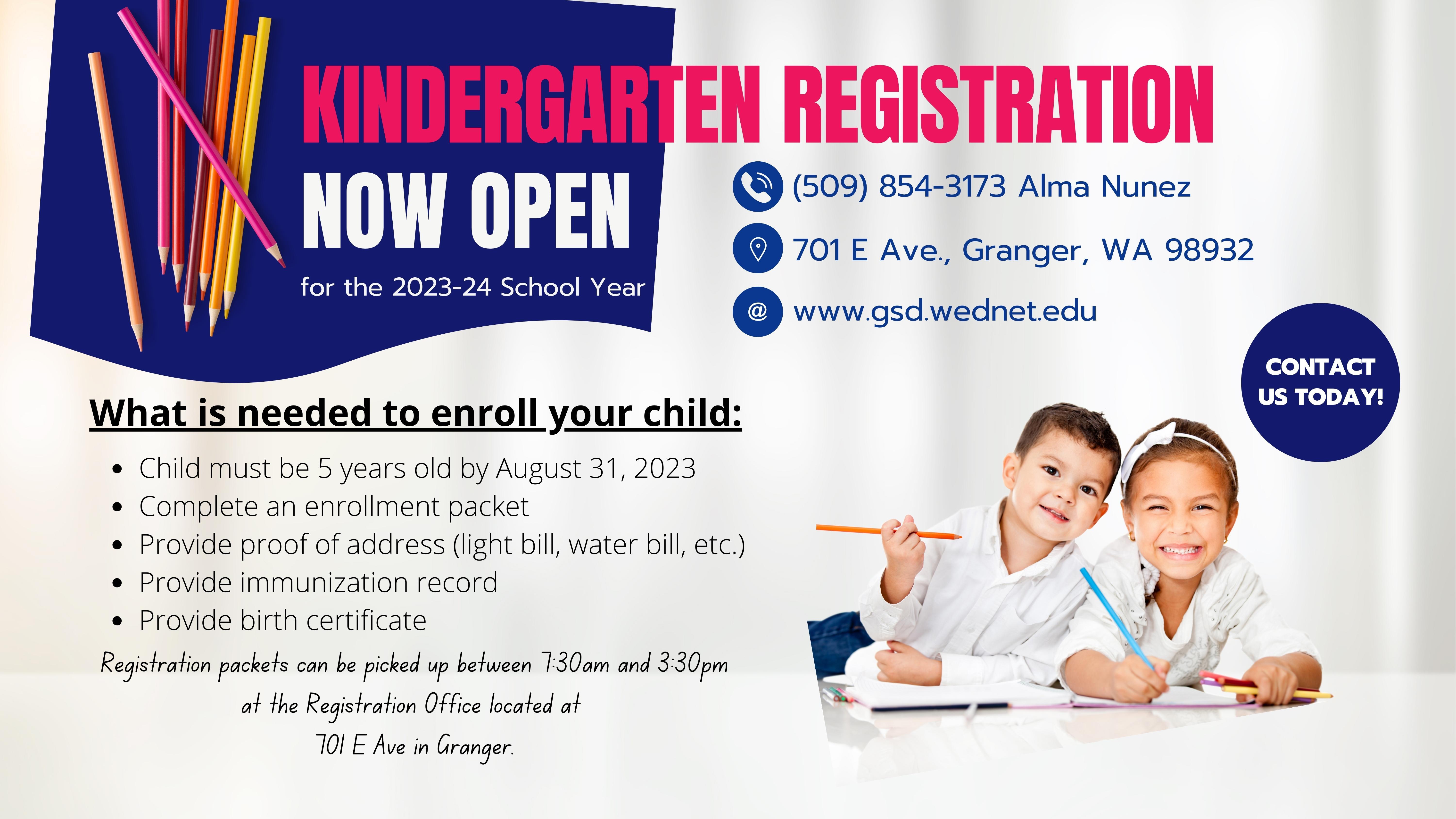 kindergarten registration now open
